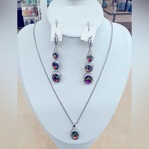 Watermelon Style Teardrop Elegant Necklace and matching dangle earrings!